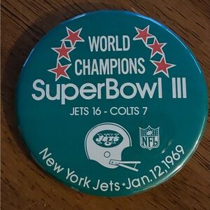 NFL New York Jets World Champions Super Bowl III Button, Vintage